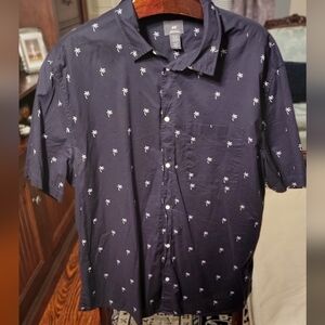H&M Dark Blue Shirt with Palm Tree Design Size XXL